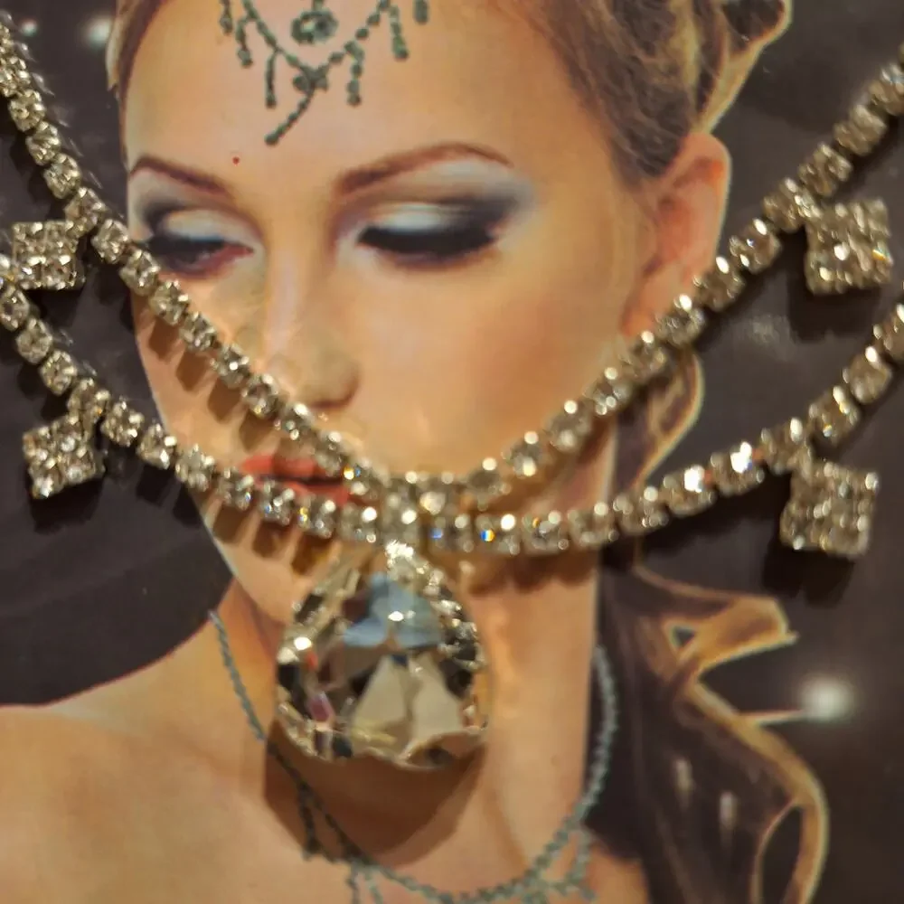 Clear Rhinestone Head Chain Silver Tone Boho Bridal Prom